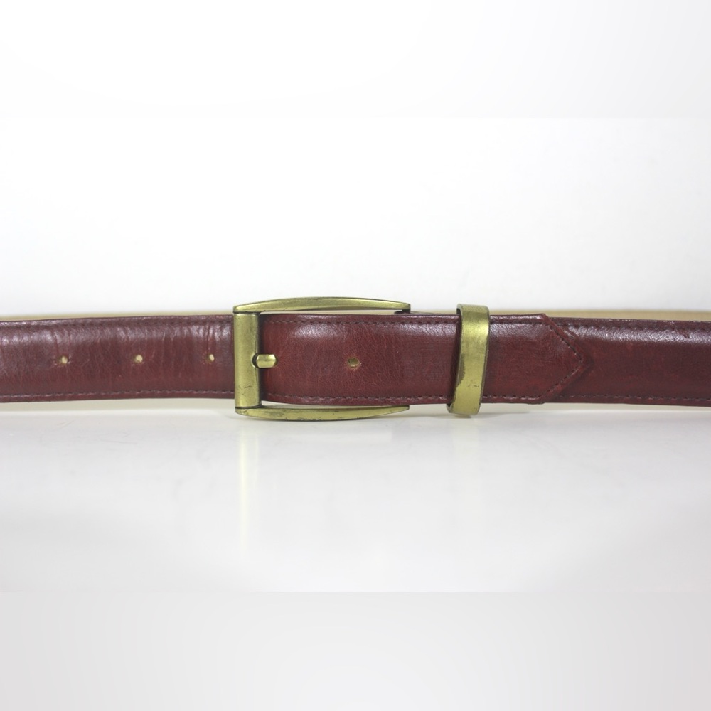 Vintage Deep Red Soft Leather Belt with Brass Buckle, Plain Narrow Maroon